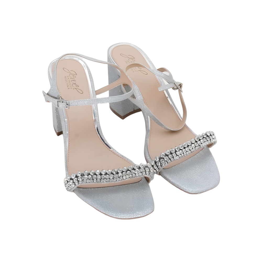 Jewel Women's Badgley Mischka Silver Block Heeled Sandal Size 10